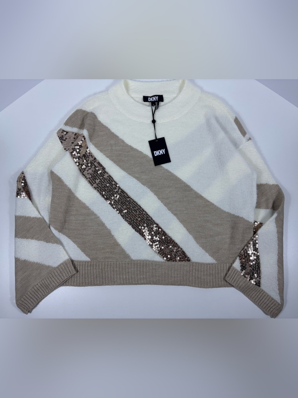 DKNY NWT Sequin Stripe Mock Neck Sweater | Women’s XL | MSRP $99
